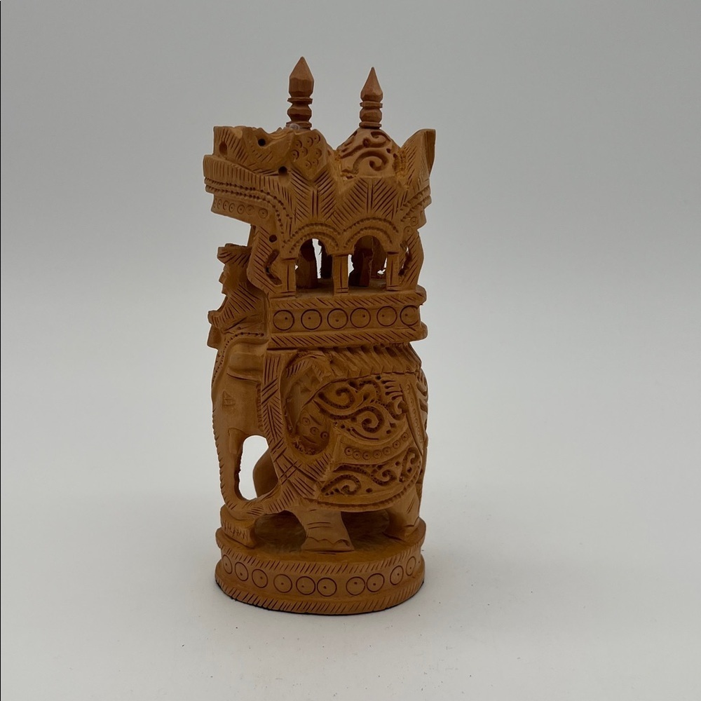 Hand Carved Wooden Temple Elephant Sculpture Hindu Folk Art Decor